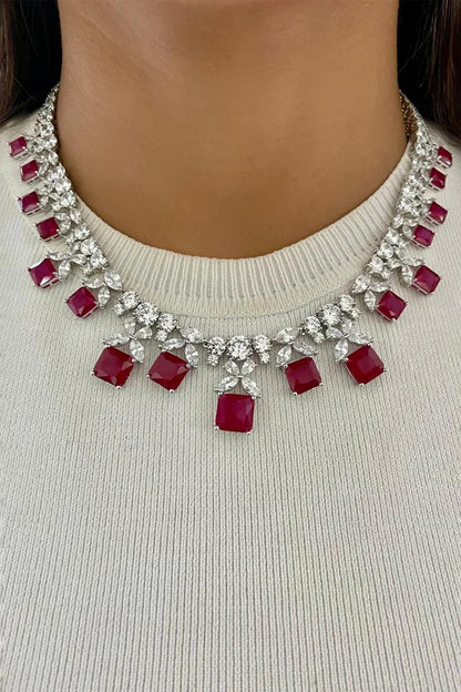 Ruby Diamond Butterfly Necklace Set 