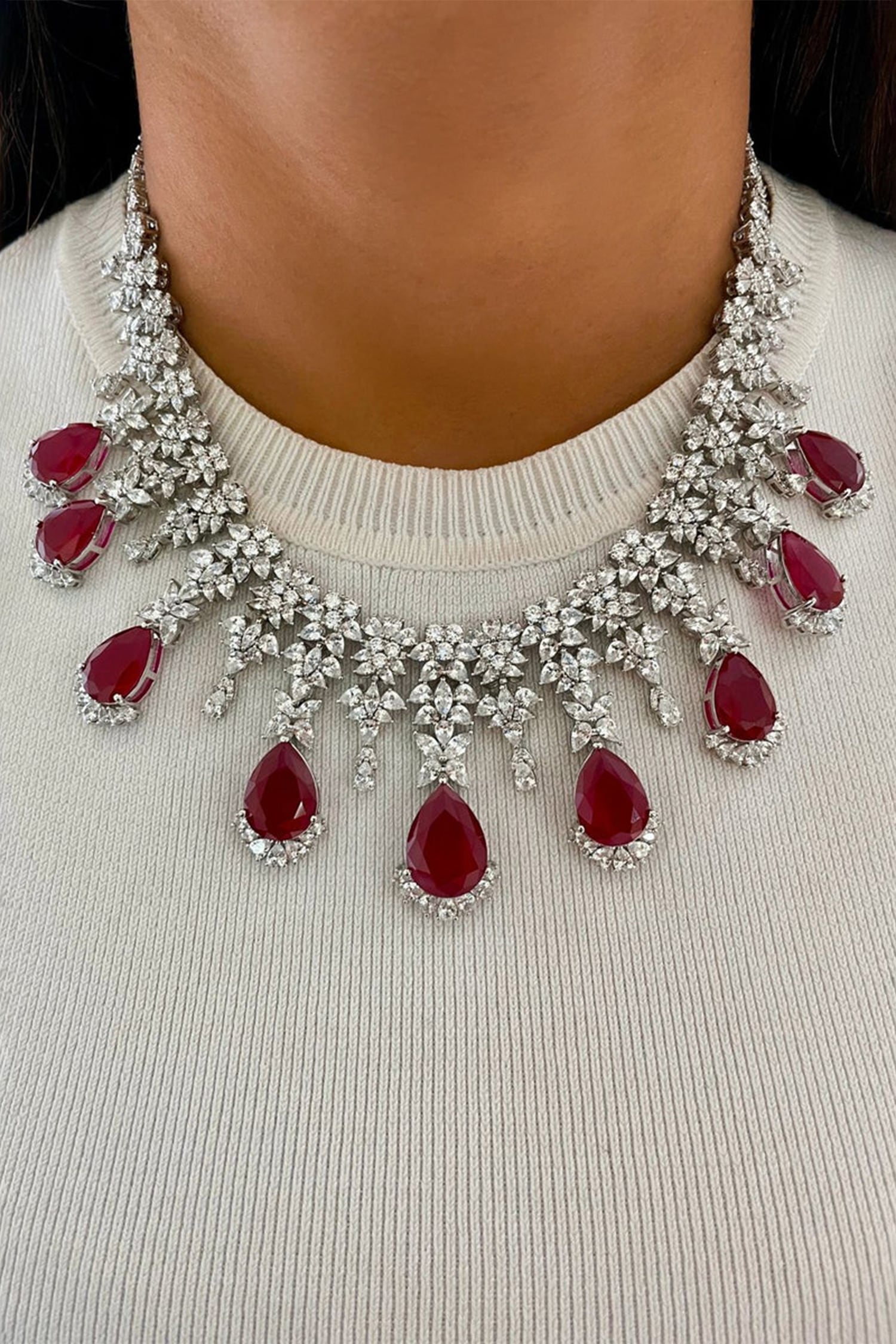 Ruby & Diamond Stone Necklace Set 