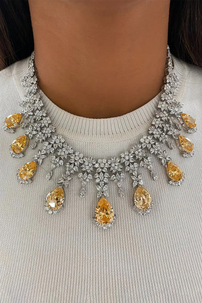 Citrine Drop Flower Diamond Jewellery Set 
