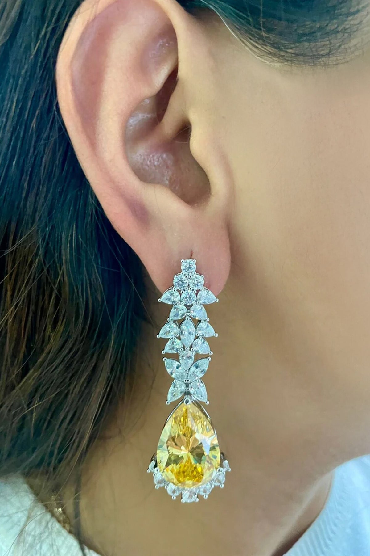Citrine Drop Flower Diamond Jewellery Set 