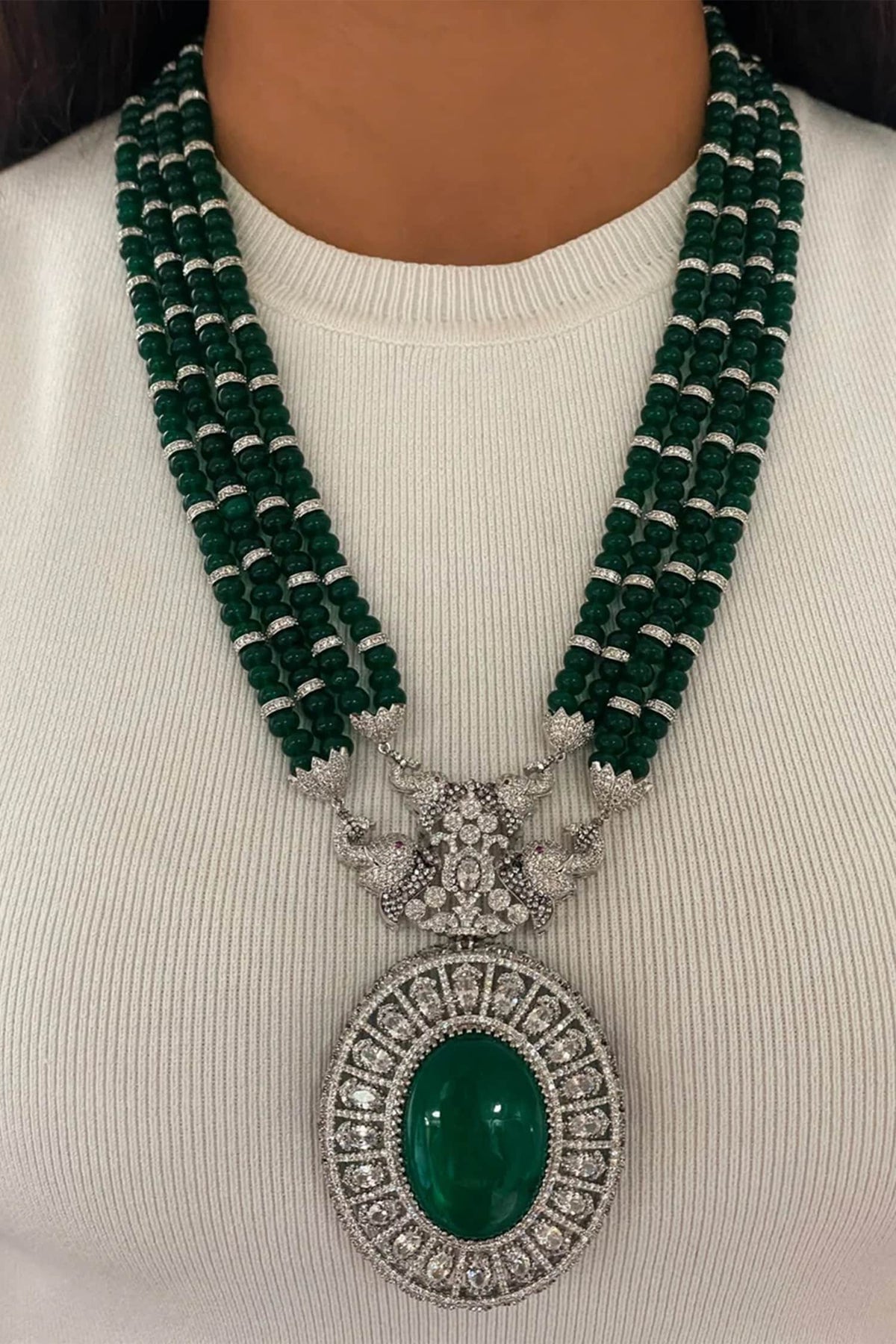 Emerald Diamond Elephant Jewellery Set 