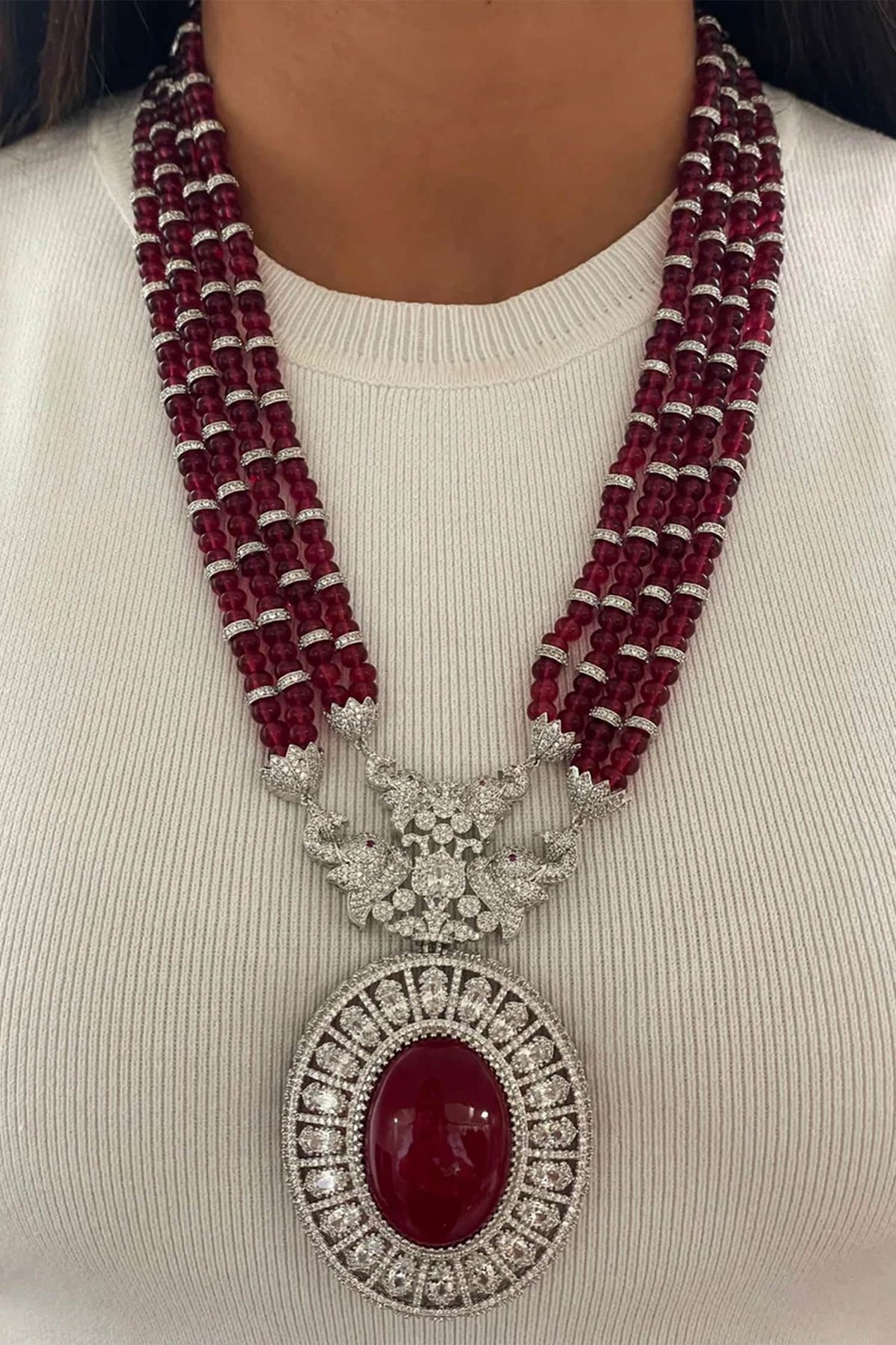 Stones Embellished Elephant Necklace Set 