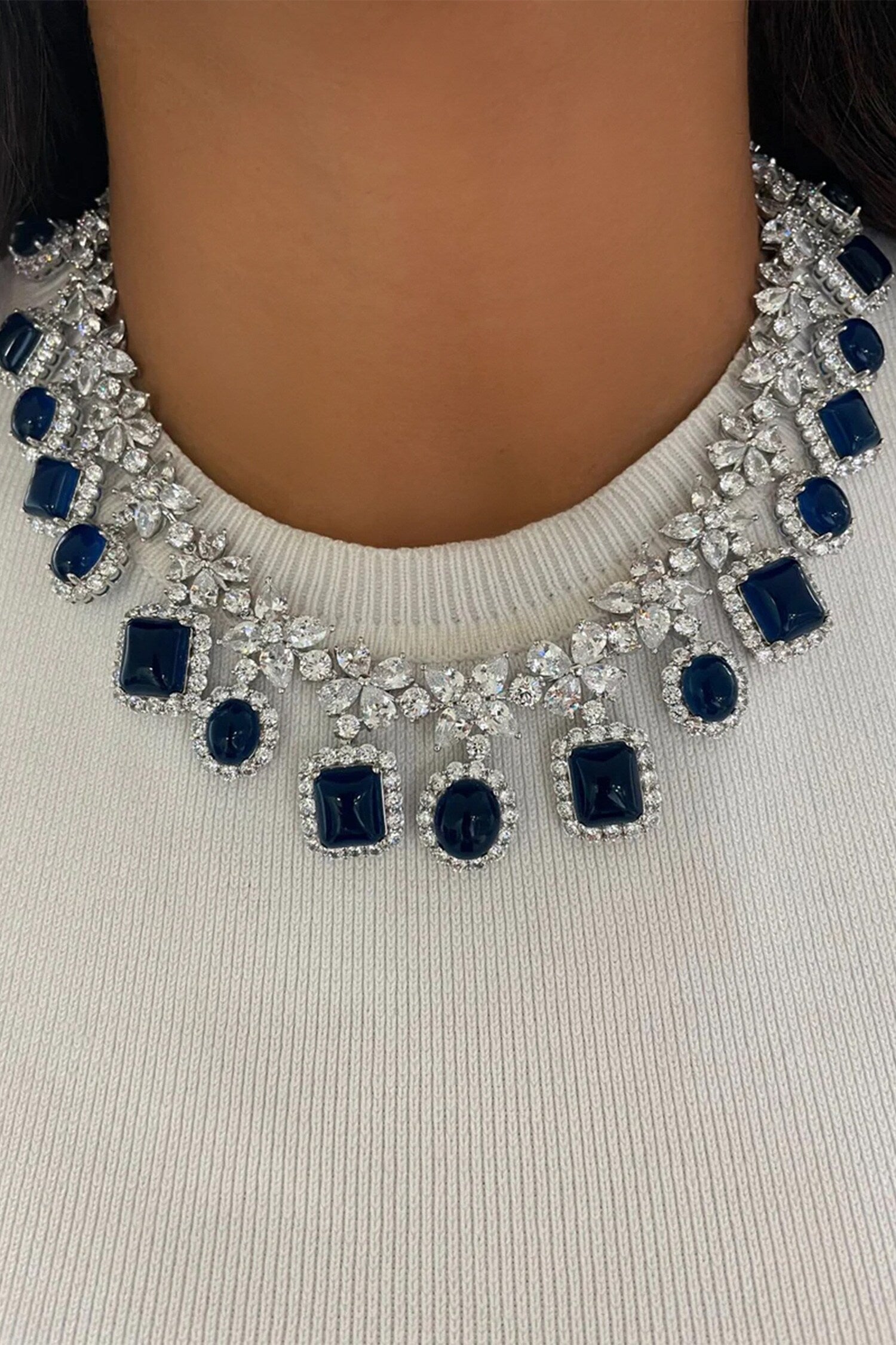 Sapphire & Diamond Stone Necklace Set 