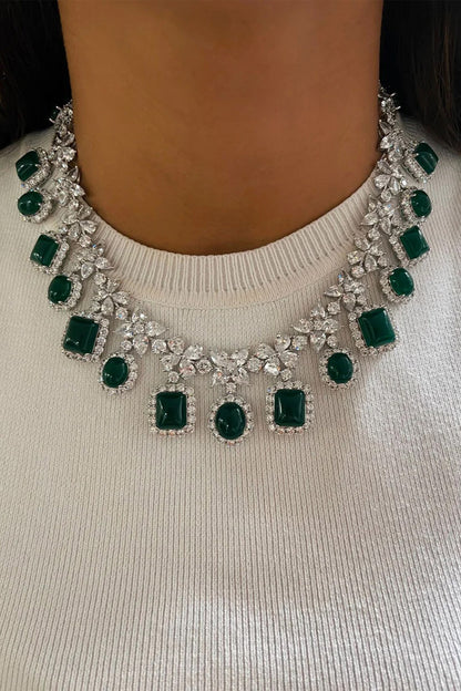 Emerald Diamond Floral Necklace Set 
