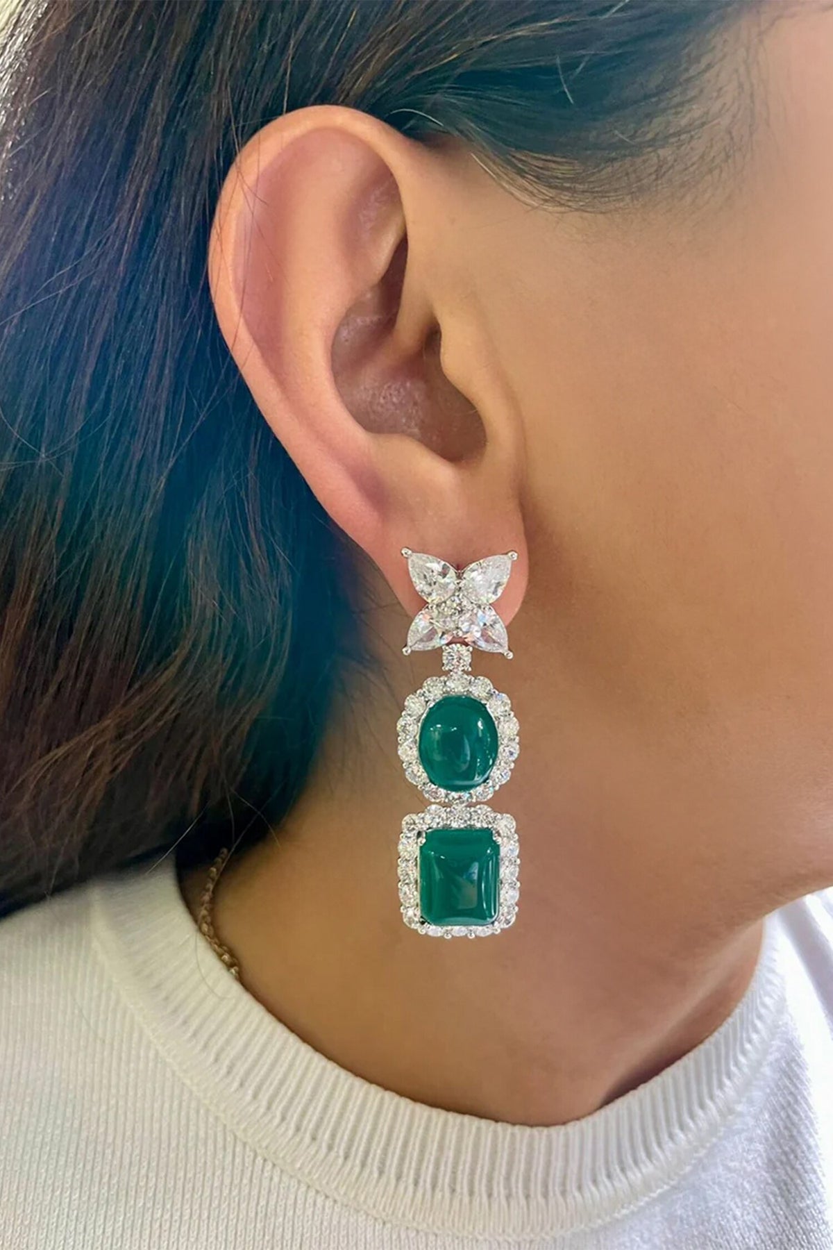 Emerald Diamond Floral Necklace Set 