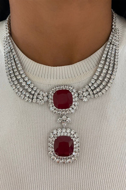 Ruby Dual Drop Necklace Set 