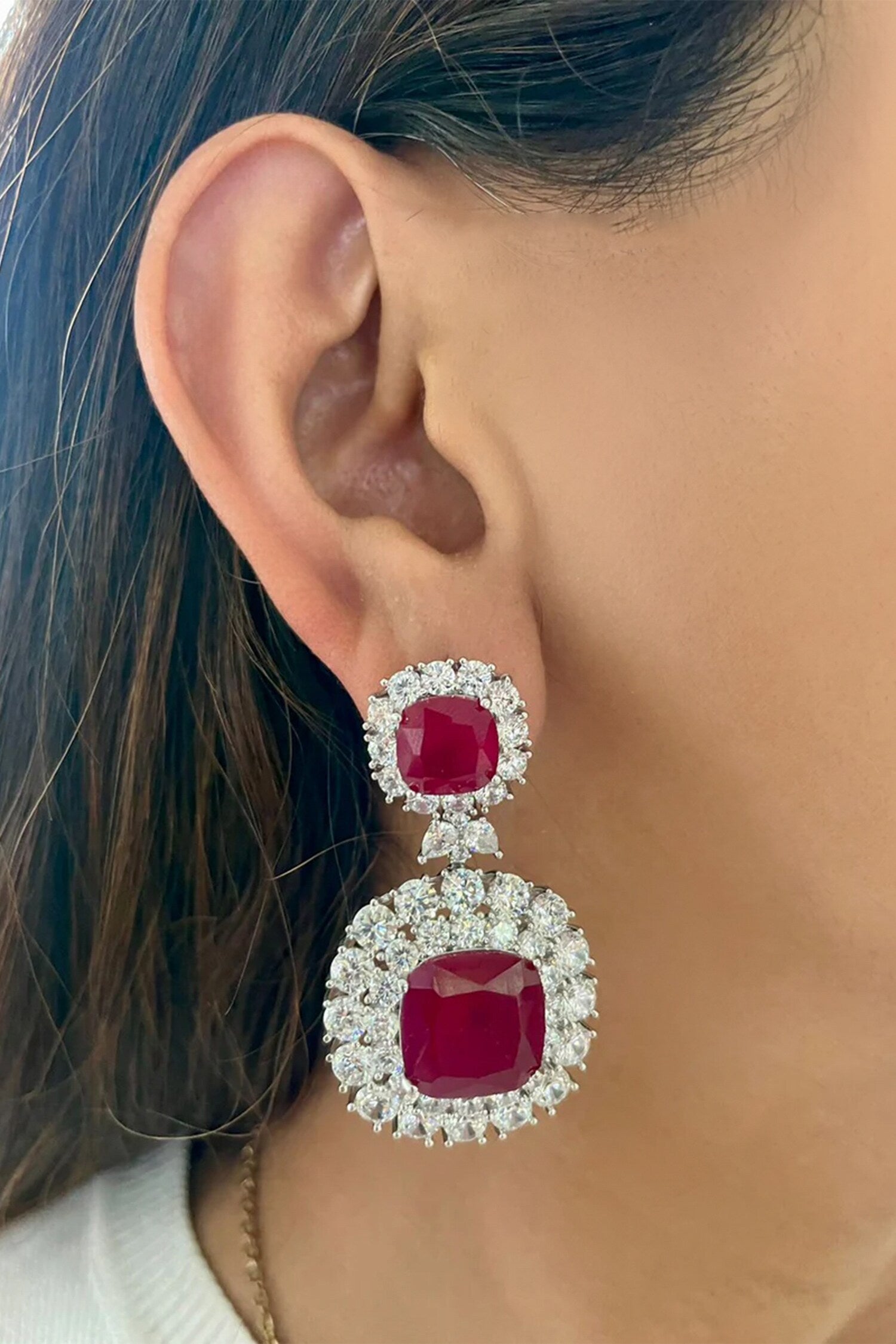 Ruby Dual Drop Necklace Set 
