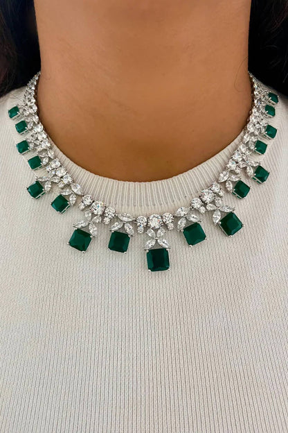 Emerald Diamond Butterfly Necklace Set 