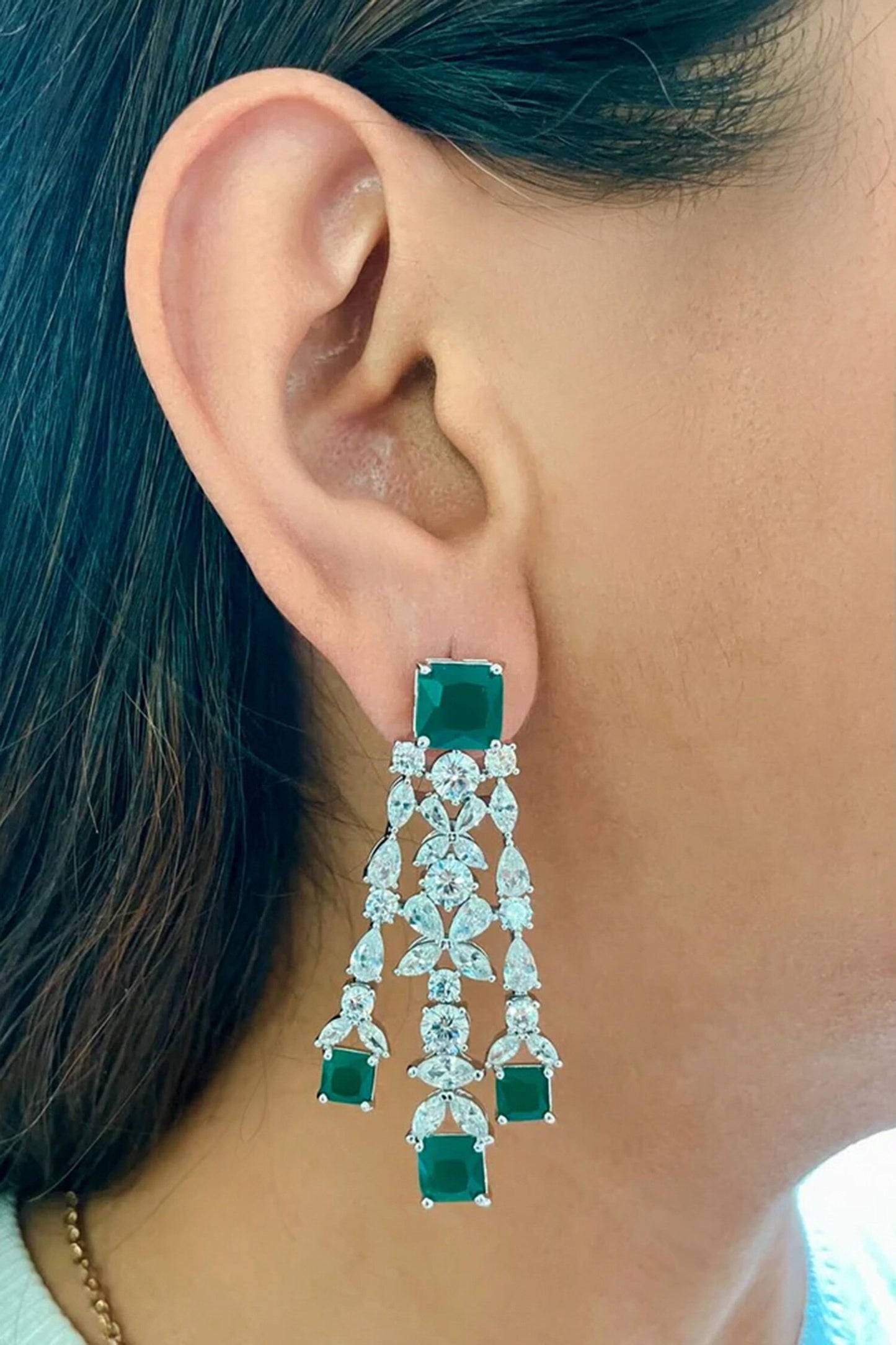 Emerald Diamond Butterfly Necklace Set 
