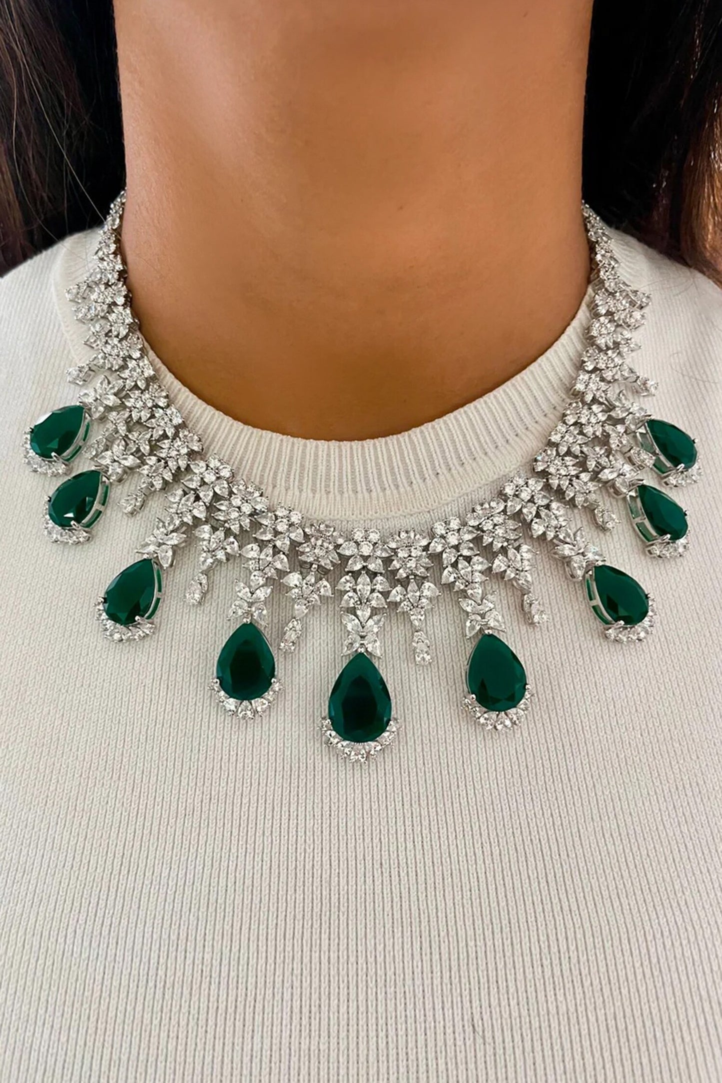 Emerald & Diamond Floral Necklace Set 
