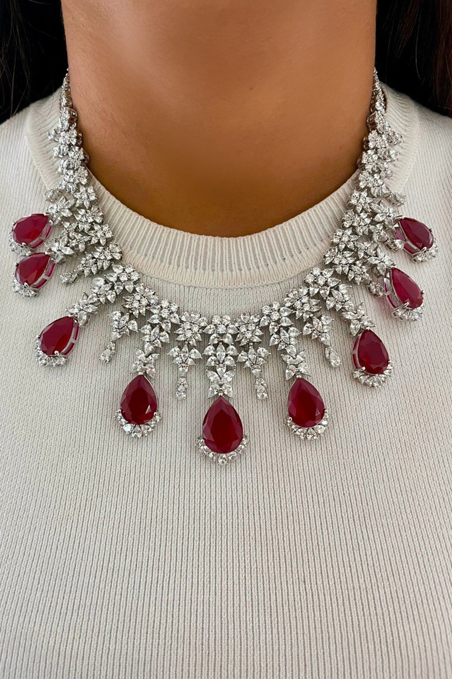 Nine Stone Drops Crystal Necklace Set 