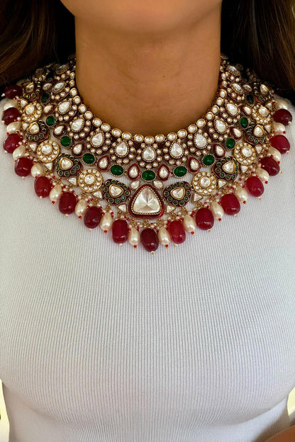 Emerald Green Polki Stone Choker Set 