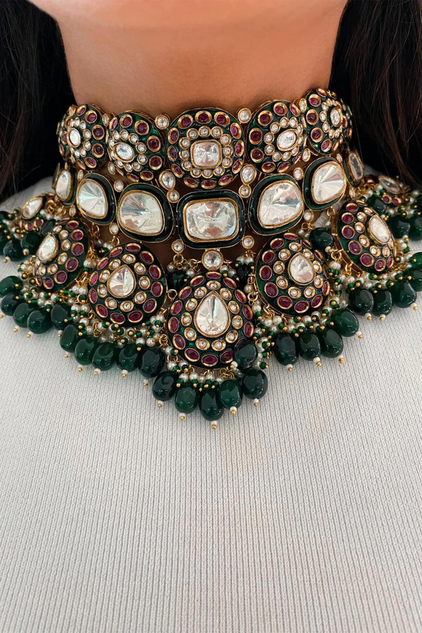Asika Polki Embellished Choker Set 
