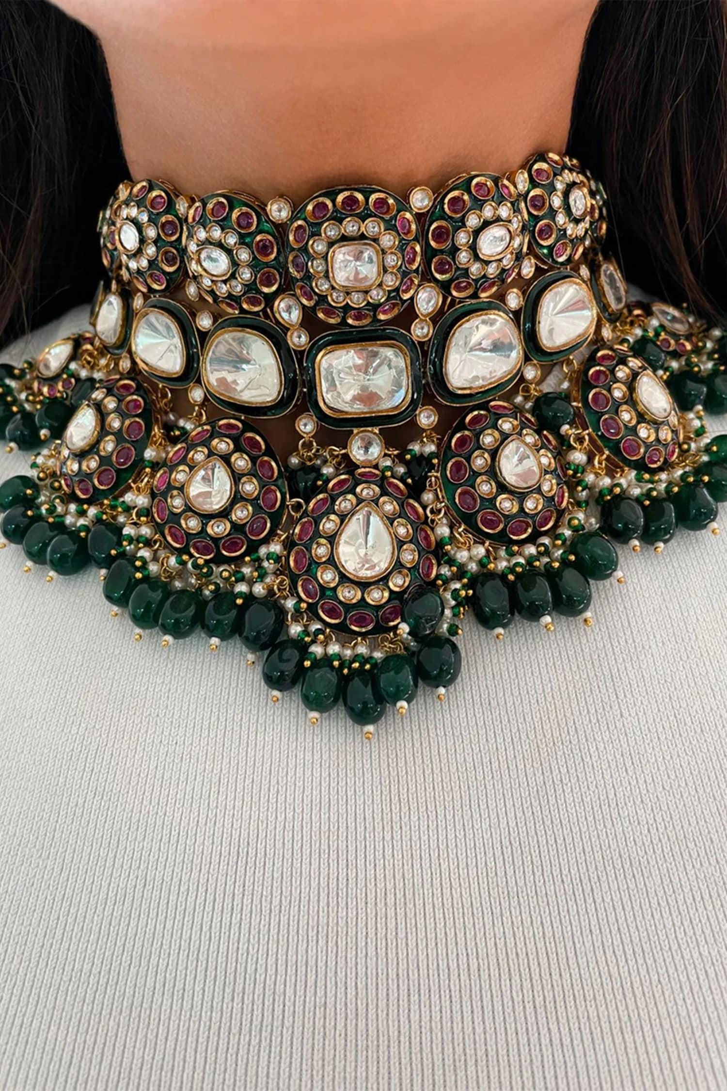 Asika Polki Embellished Choker Set 