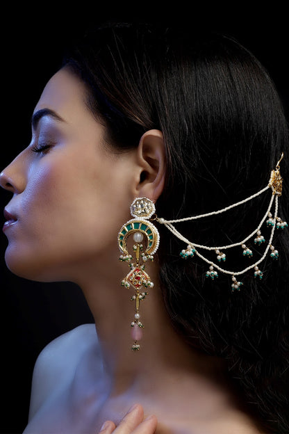 Neela Noor Kundan Earchains Set 