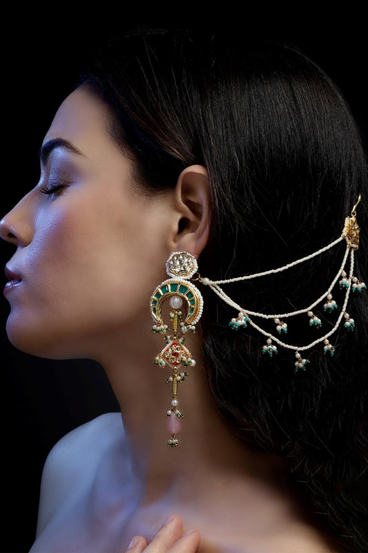 Neela Noor Kundan Earchains Set 