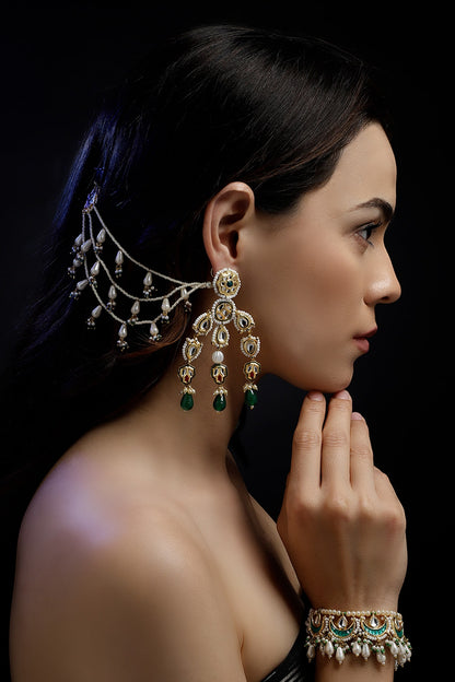 Kundan Embellished Earchains Set Of 2 