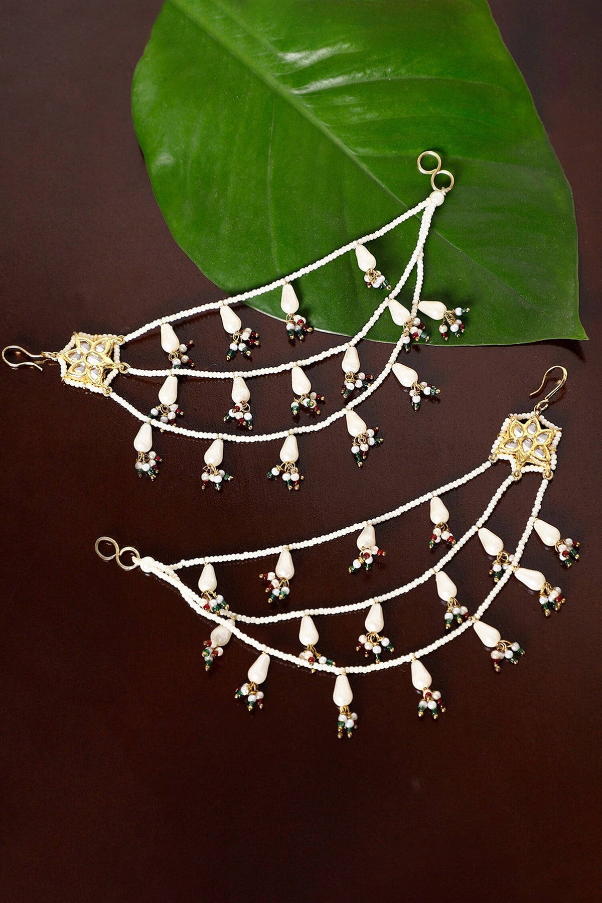 Kundan Embellished Earchains Set Of 2 