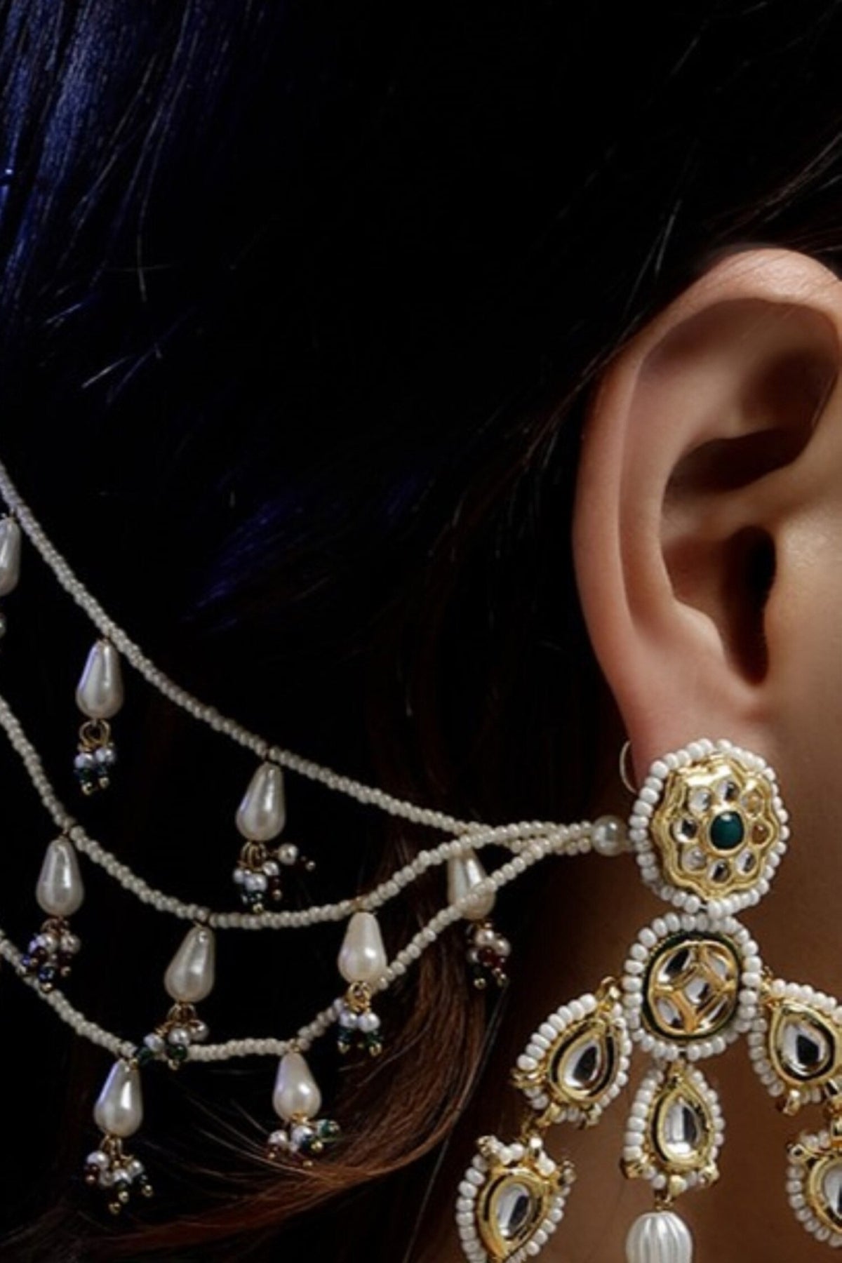 Kundan Embellished Earchains Set Of 2 