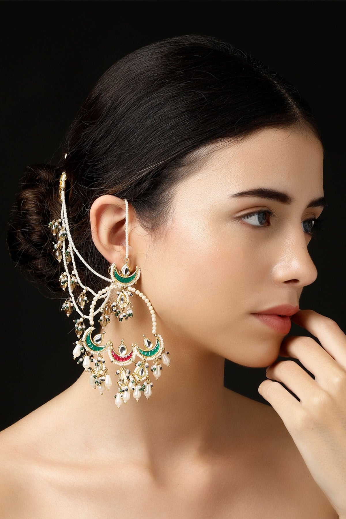 Kundan Pearl Earchains Set of 2 