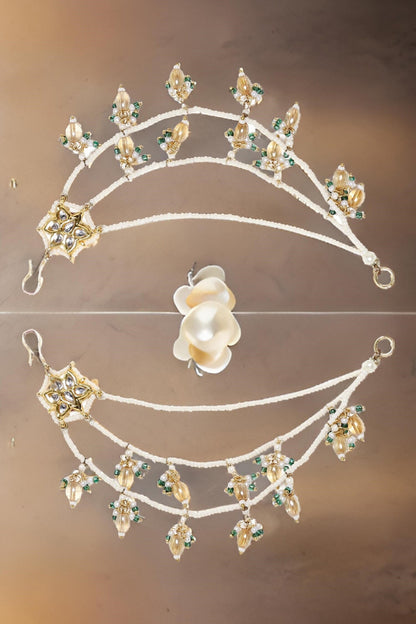 Kundan Pearl Earchains Set of 2 