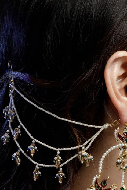 Kundan Pearl Earchains Set of 2 