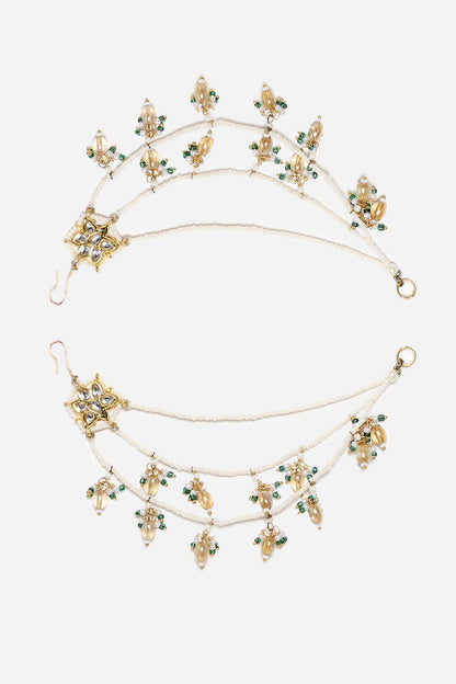 Kundan Pearl Earchains Set of 2 