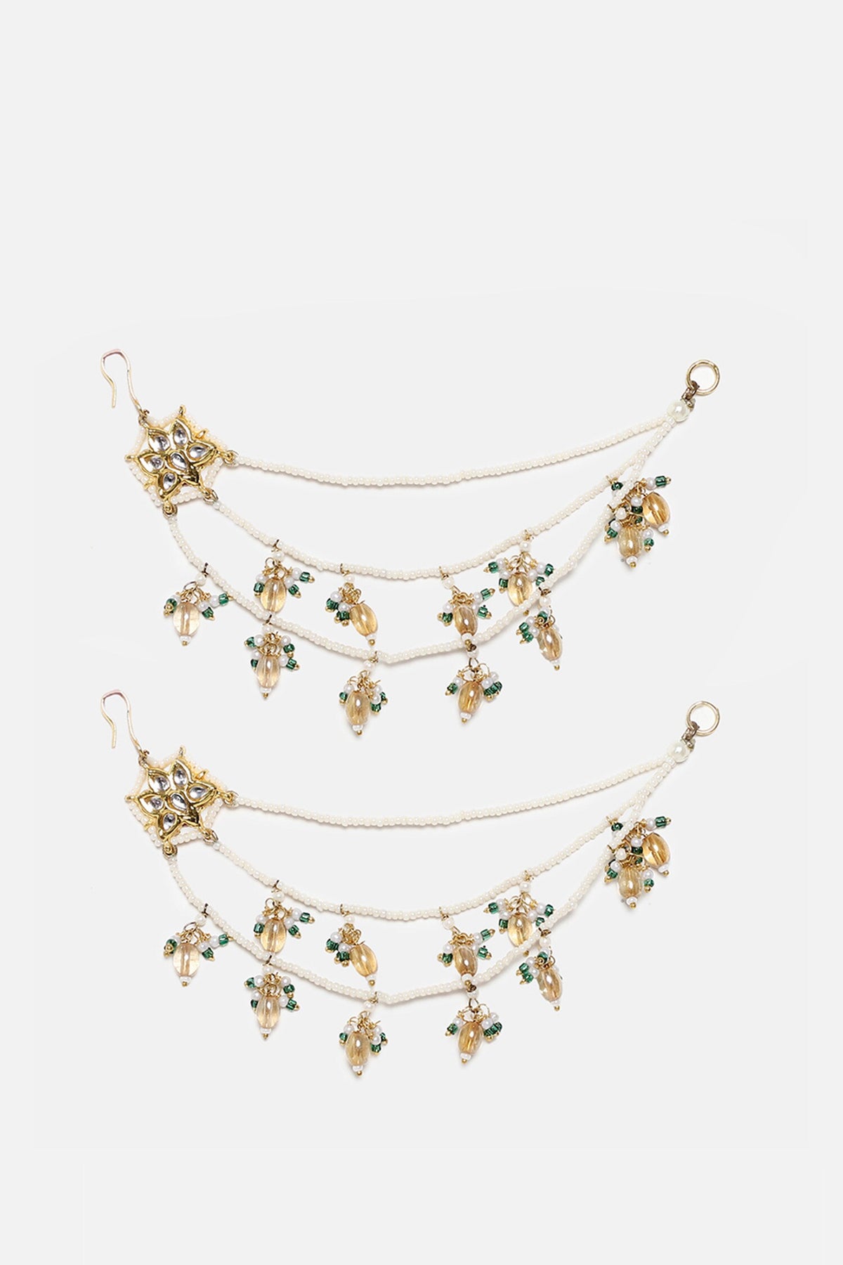 Kundan Pearl Earchains Set of 2 