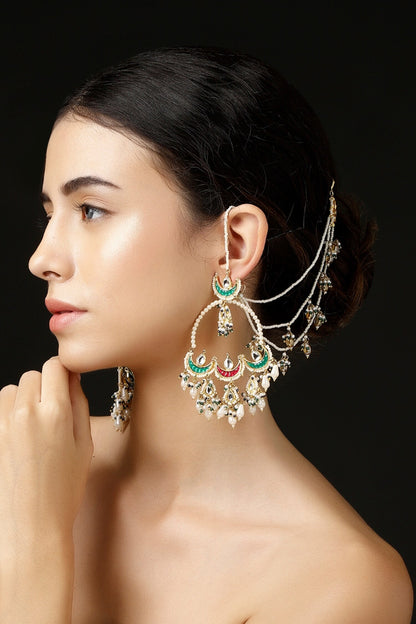 Kundan Pearl Earchains Set of 2 