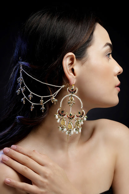 Kundan Pearl Earchains Set of 2 