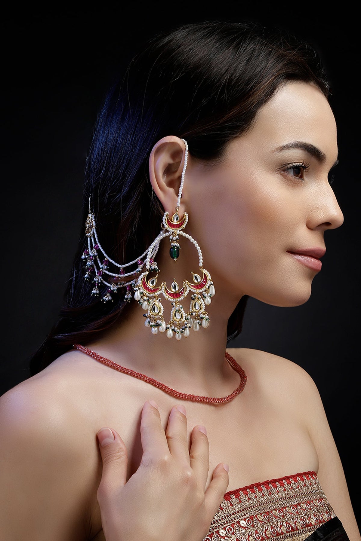 Gul-e-Nazuk Kundan Earchains Set 
