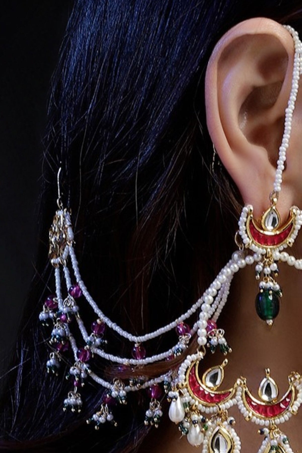 Gul-e-Nazuk Kundan Earchains Set 