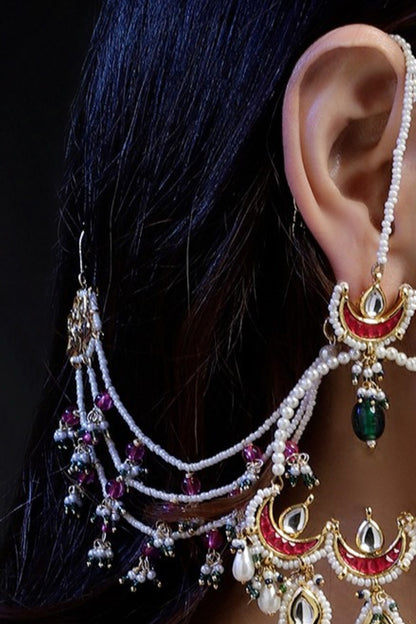Gul-e-Nazuk Kundan Earchains Set 