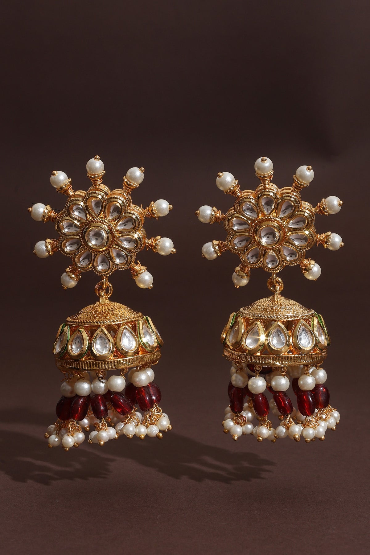 Kundan Pearl Blossom Jhumka Earrings 