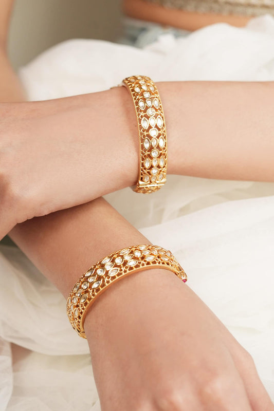 Gold Polki Stone Embellished Kada Set 
