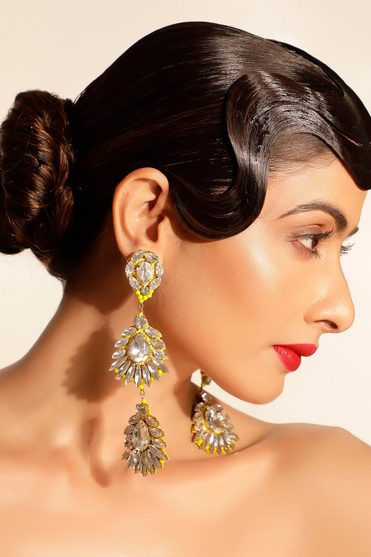 Floral Crystal Long Earrings 