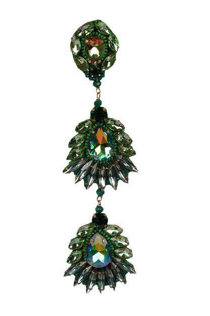 Floral Crystal Danglers with Green Beads 