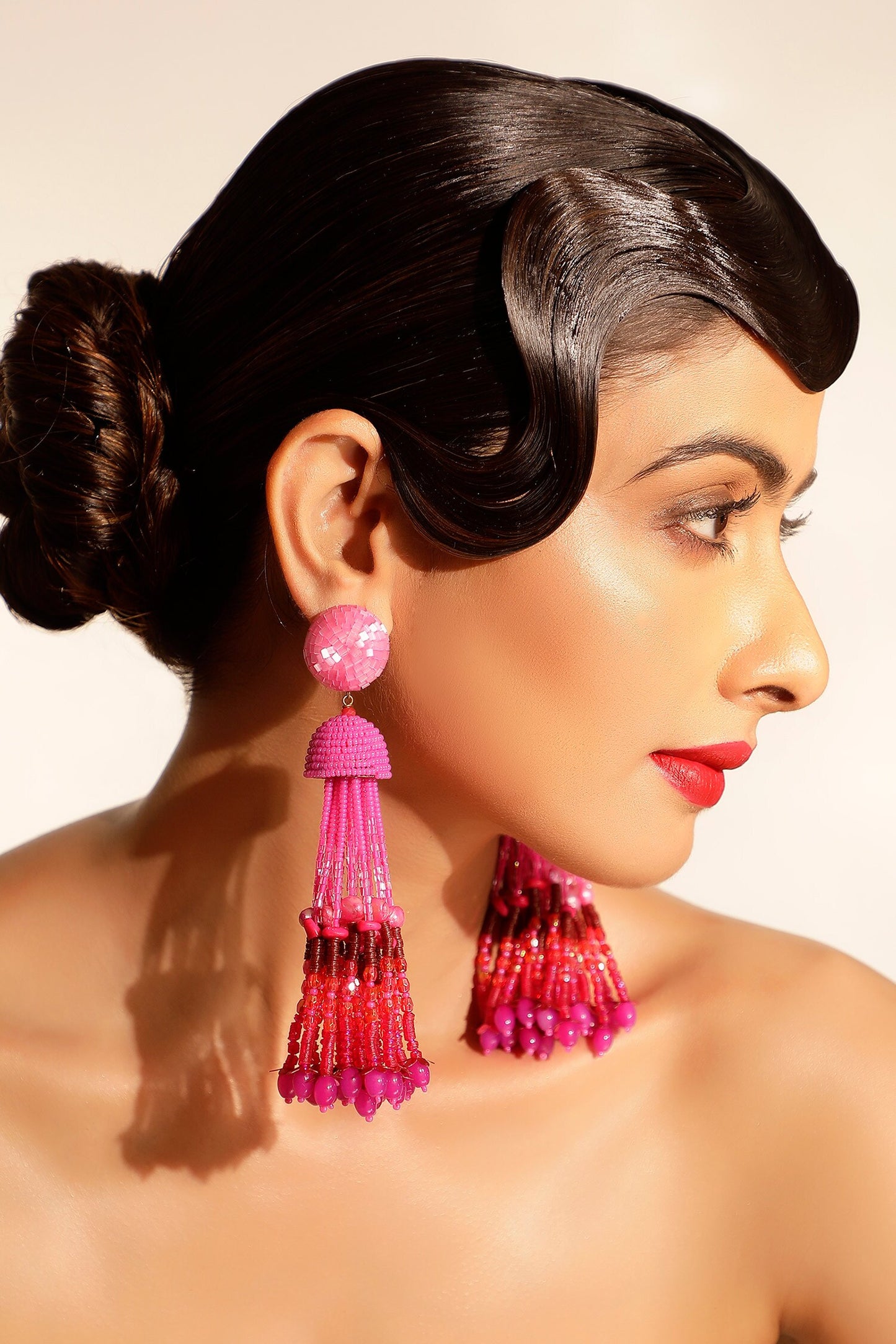 Gradient Bead Long Earrings 