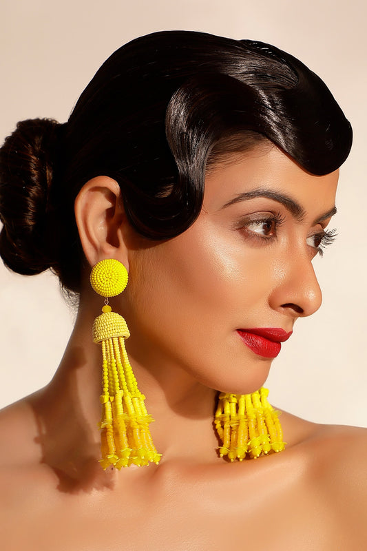 Tonal Gradient Beaded Long Earrings 