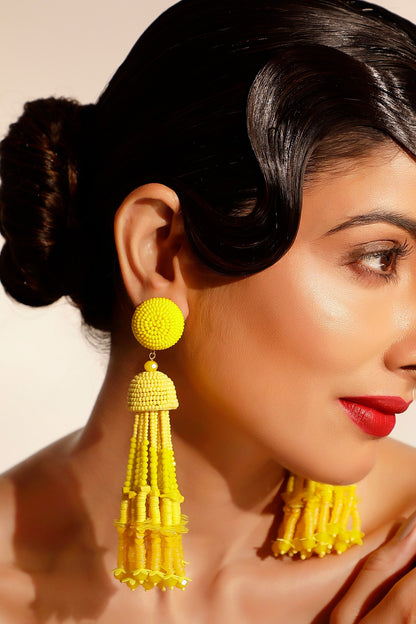 Tonal Gradient Beaded Long Earrings 
