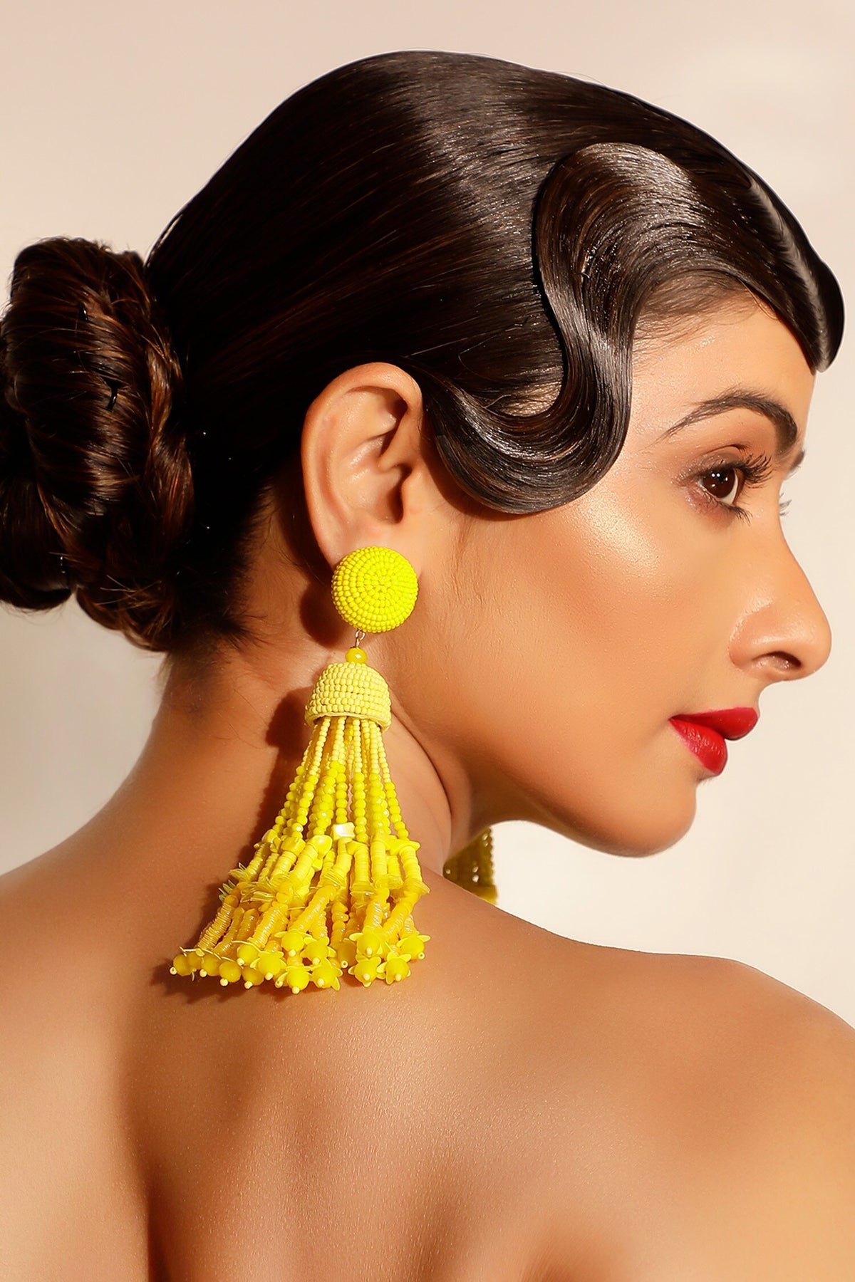 Tonal Gradient Beaded Long Earrings 