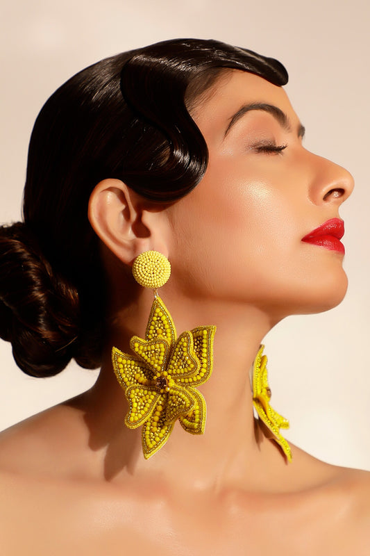 Floral Tonal Bead Embroidered Earrings 