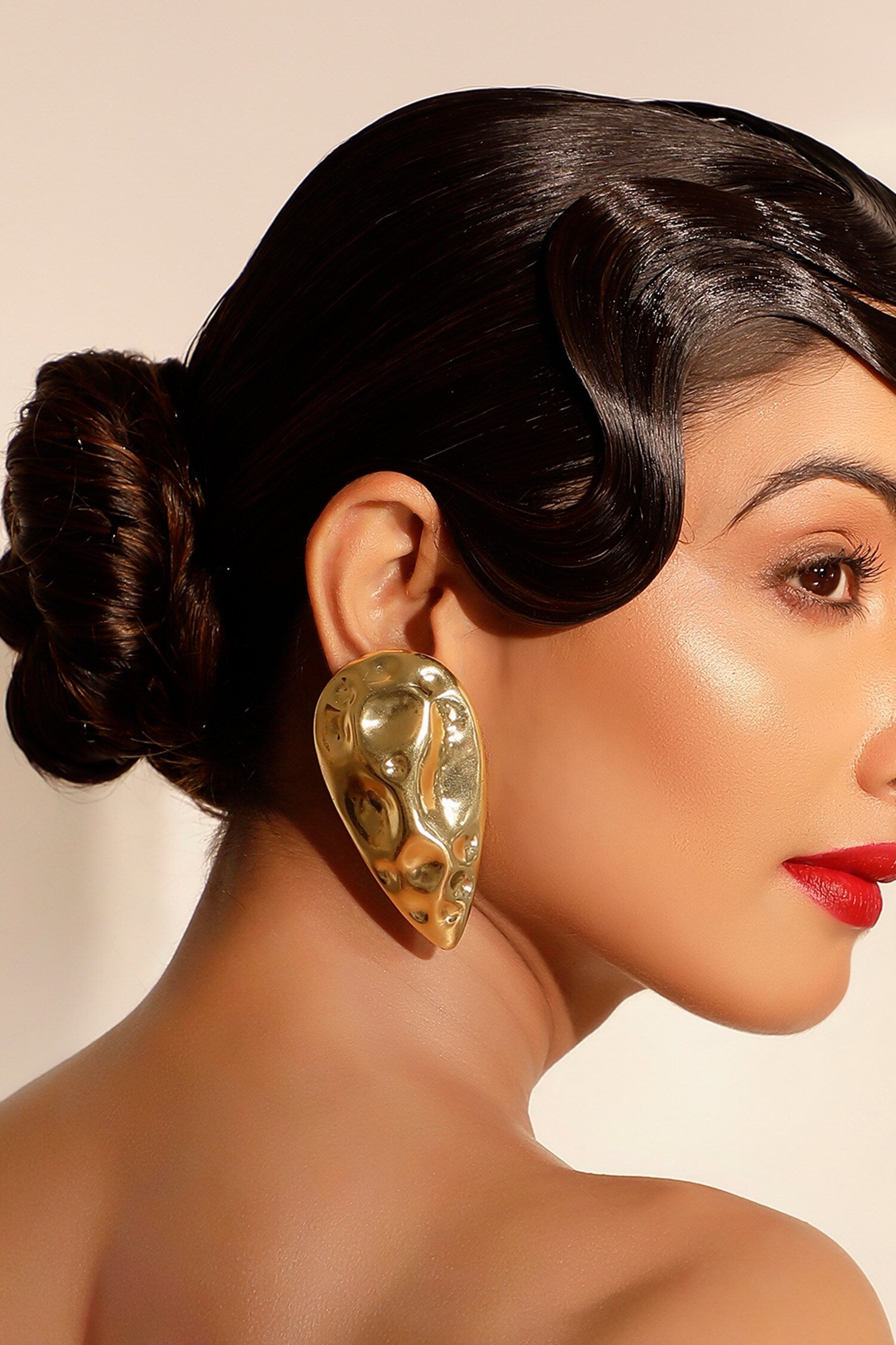 Textured Gold Drop Earrings 