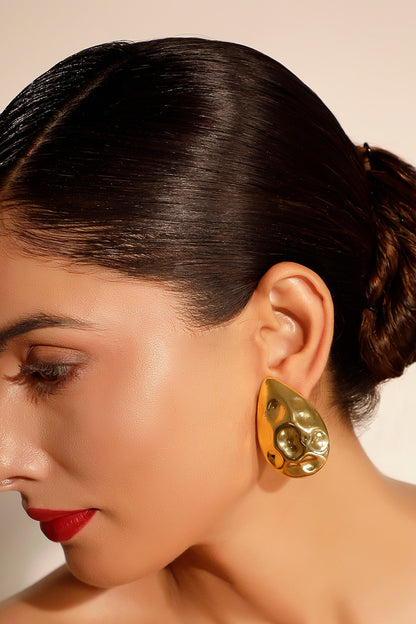 Hammered Gold Drop Pattern Earrings 