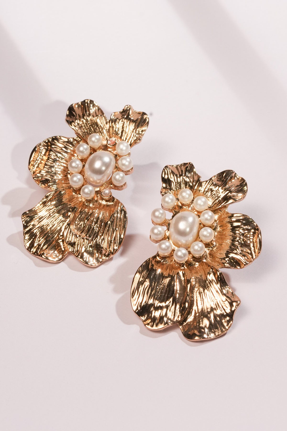 Gold Floral Pearl Embellished Earrings 