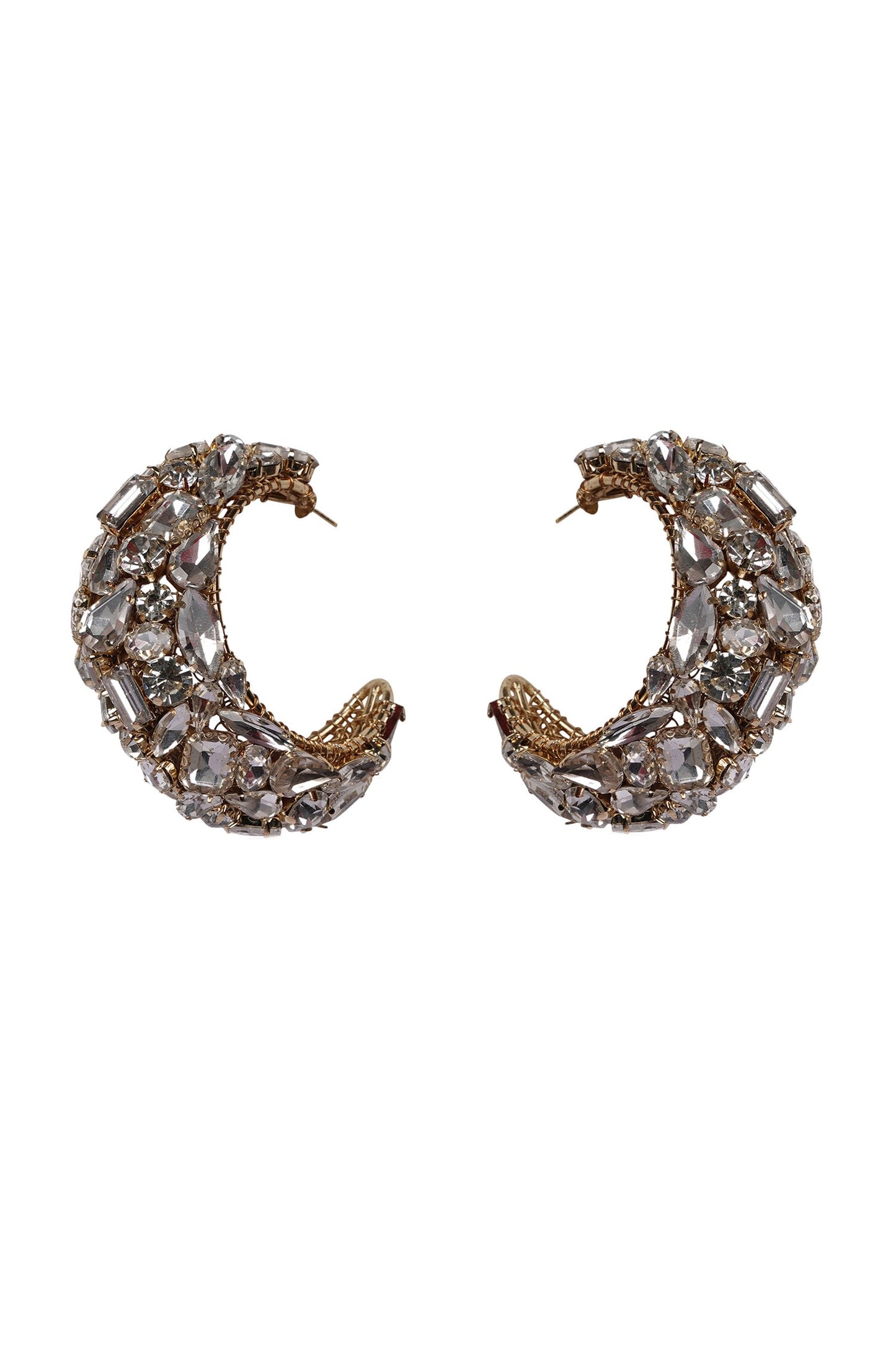 Gold Crystal Embellished Half Hoop Earrings 
