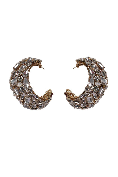 Gold Crystal Embellished Half Hoop Earrings 