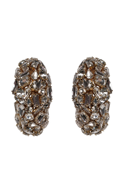 Gold Crystal Embellished Half Hoop Earrings 