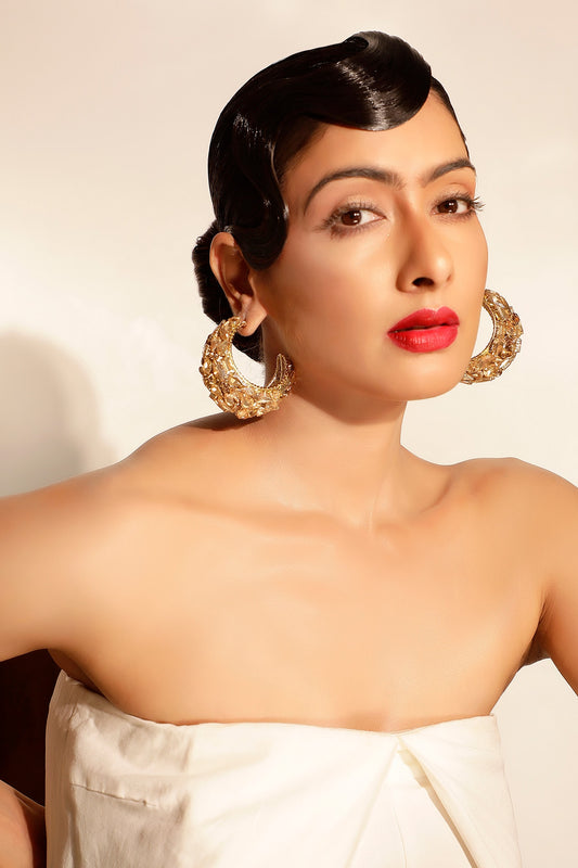 Gold Crystal Embellished Half Hoops 