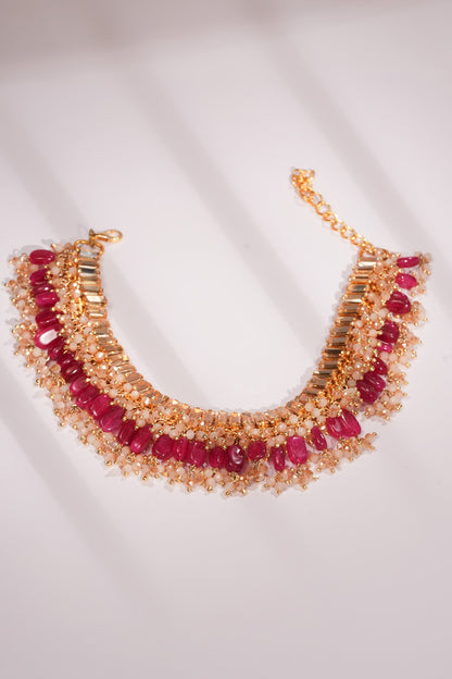 Gold Plated Crystal Bead Tassel Choker 